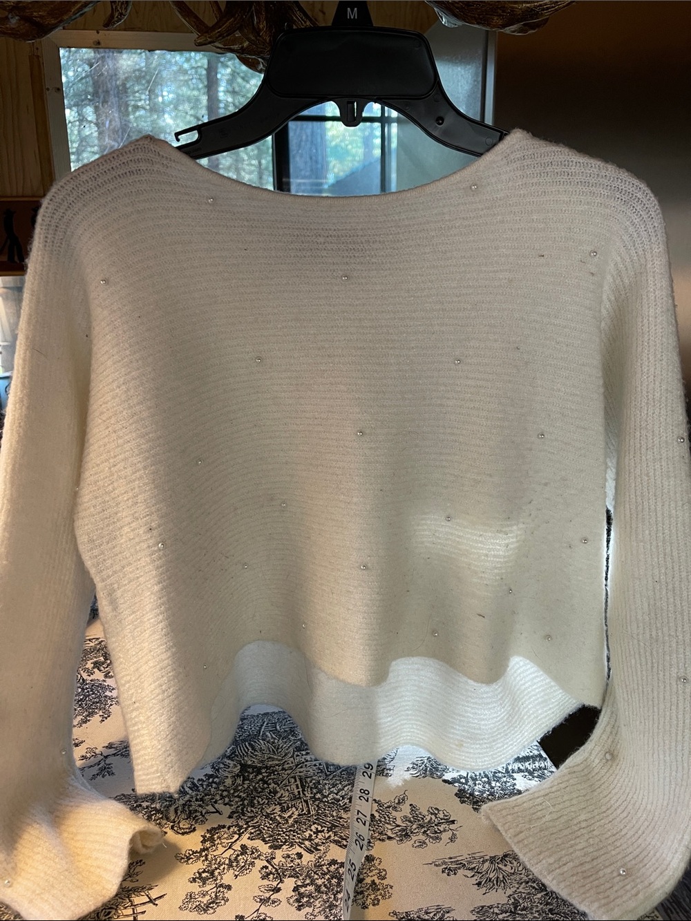 White cropped pearl covered sweater size small